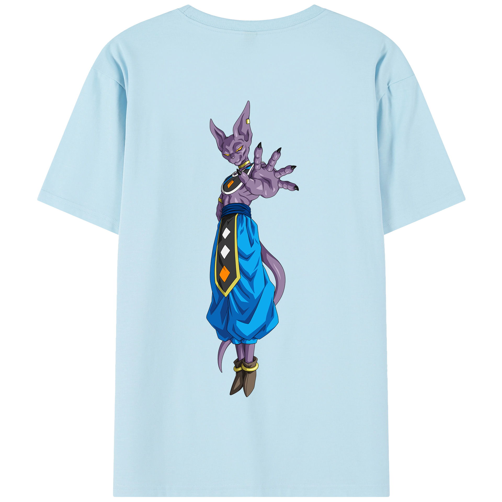 （画像用） ドラゴンボール ビルス 破壊神ビルス DRAGON BALL Beerus Birusu 綿100％半袖Tシャツ（背面プリント）